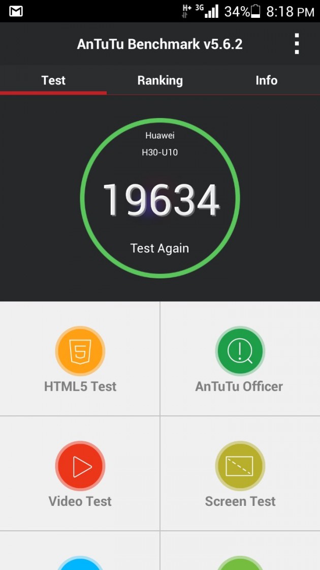 Teste benchmark Huawei Honor 3C