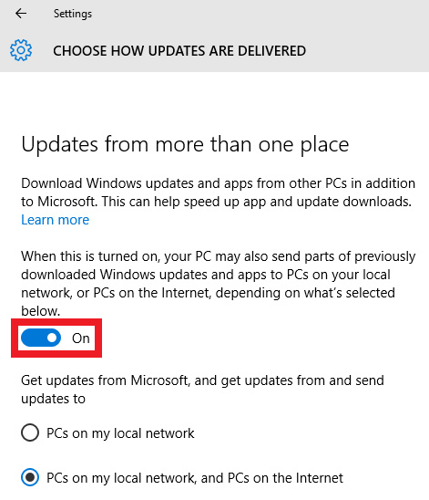 Dezactiveaza partajarea actualizarilor in Windows 10