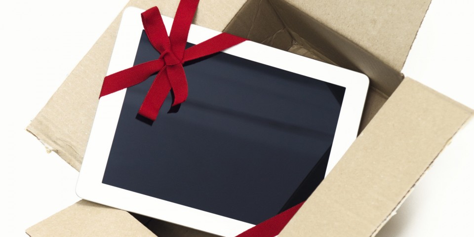 Digital tablet gift in the box for Christmas