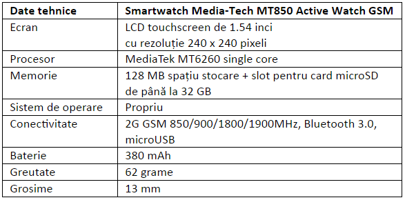 Specificatii Media-Tech MT850 Active Watch GSM