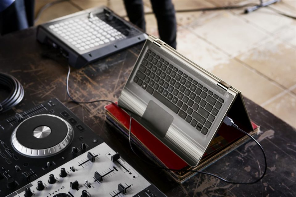 HP Pavilion x360 in Tent mode while at a recording studio