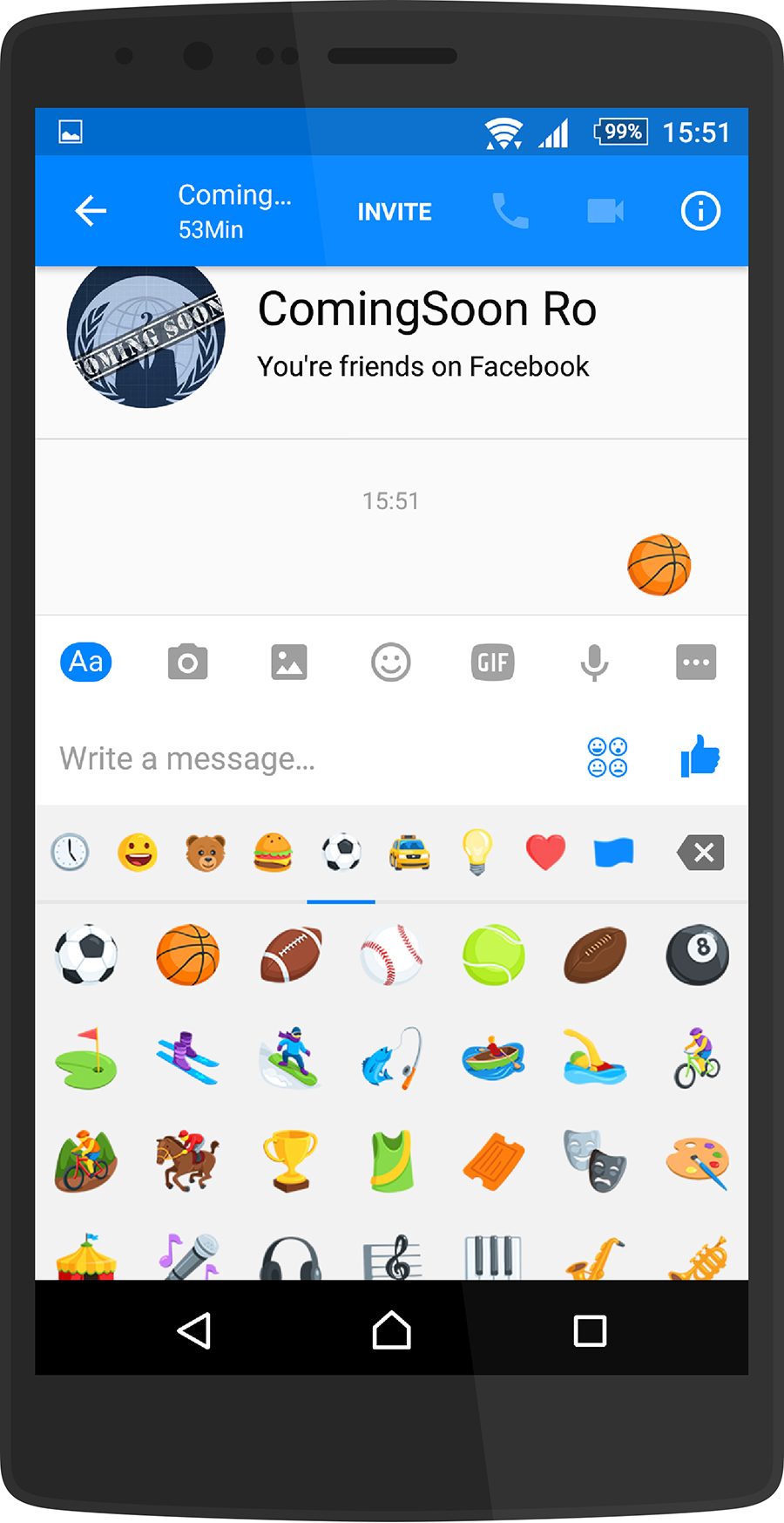 Joaca basketball in Facebook Messenger