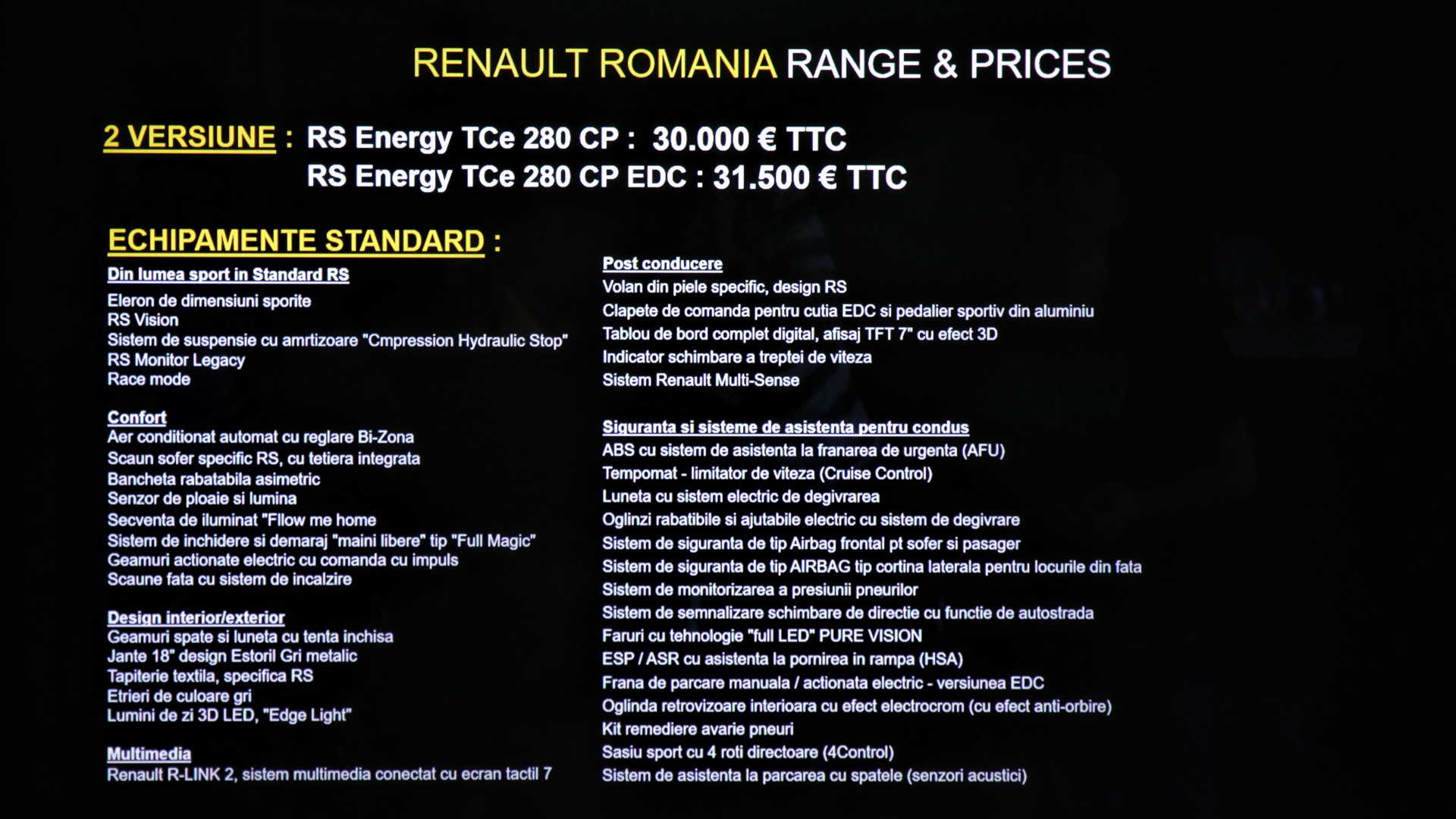 Preturi si echipamente Renault Megane RS 2018