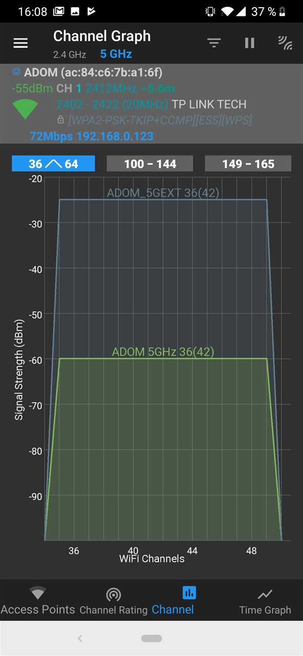 Putere semnal pe 5 GHz Tenda A18 vs router